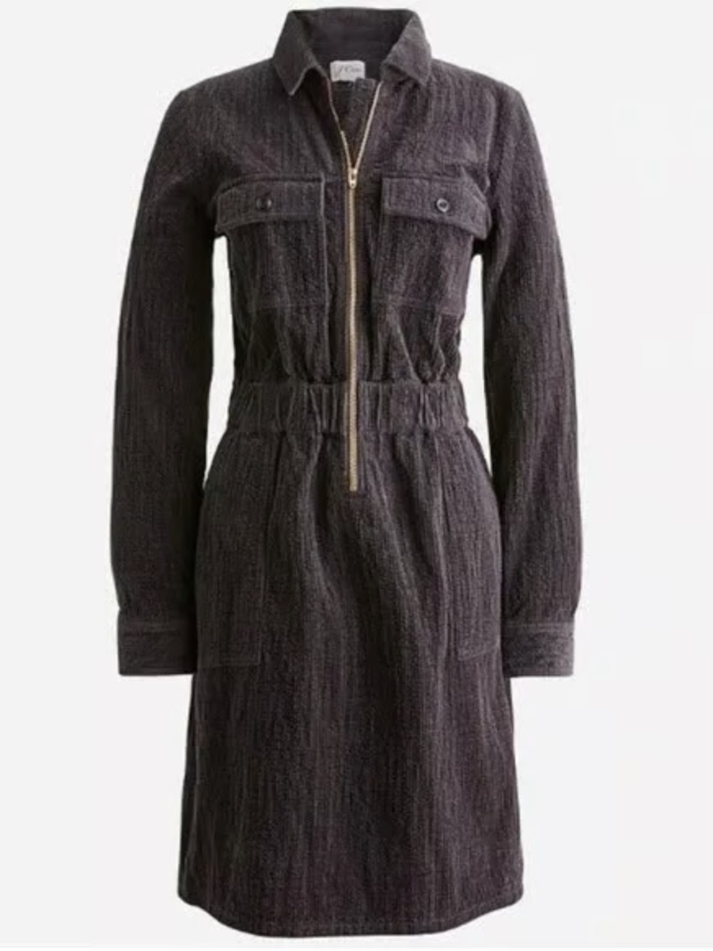 J Crew Zip-front cinched dress in corduroy black size 16